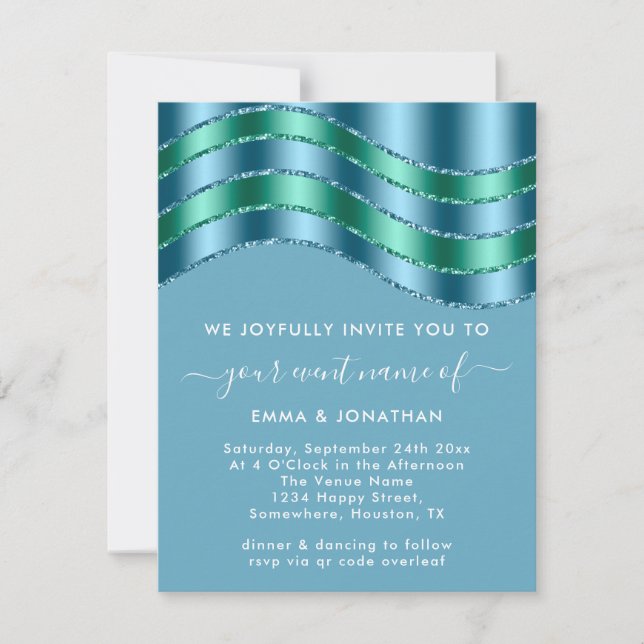QR Code Wedding Bridal Shower Blue Green Teal  (Front)