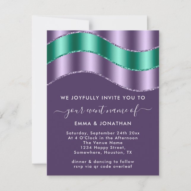 QR Code Wedding Bridal Shower Purple Emerald  (Front)