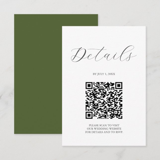 QR code Wedding Details Moss Green RSVP Card (Front/Back)