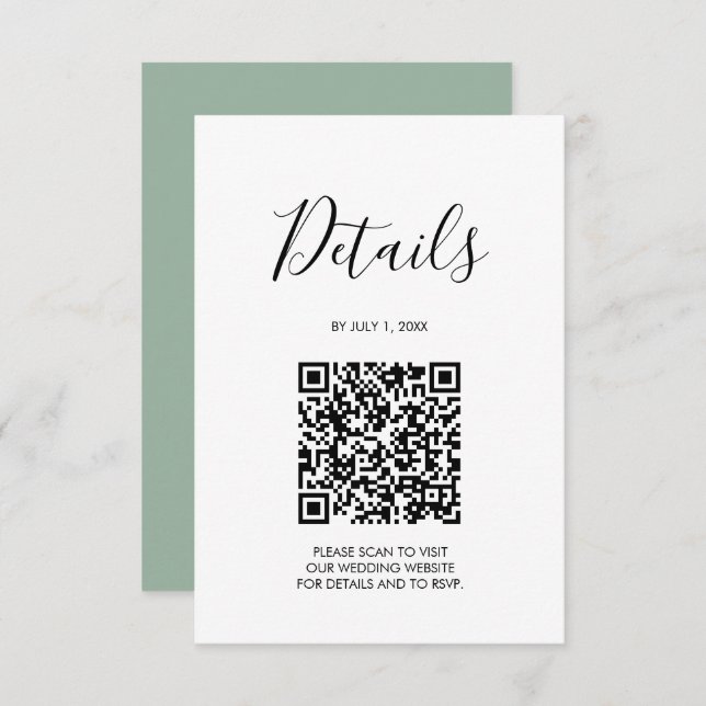 QR code Wedding Details Sage Green RSVP Card (Front/Back)