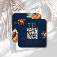 QR Code Wedding Enclosure RSVP Navy Blue Floral