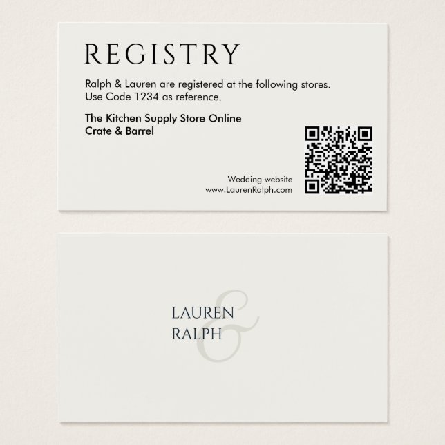 QR Code Wedding Gift Registry Enclosure Card (Front & Back)