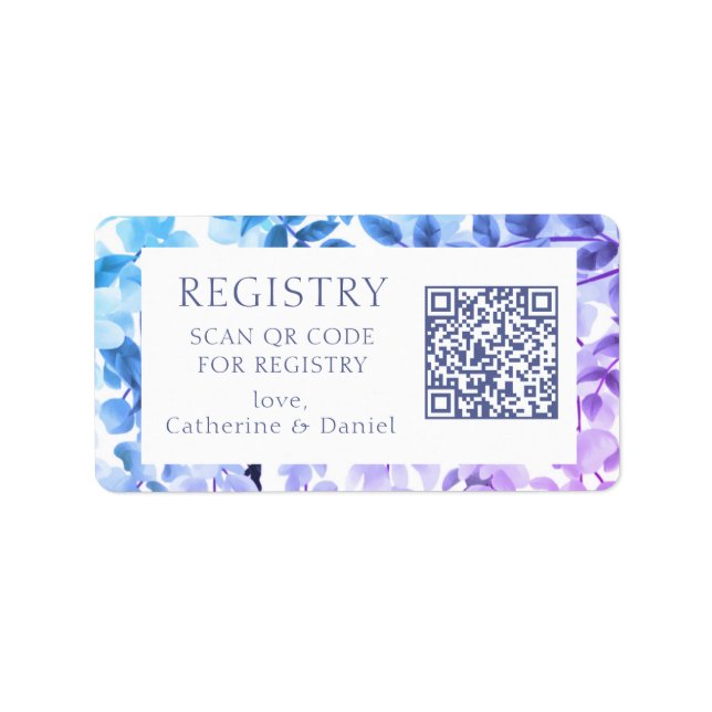 QR Code Wedding Gift Registry Watercolor Floral Label (Front)