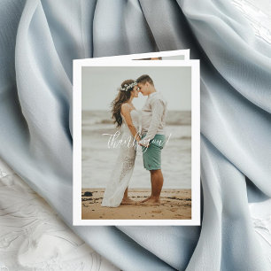 QR Code Wedding Handwritten Thank you 3 Photos Card