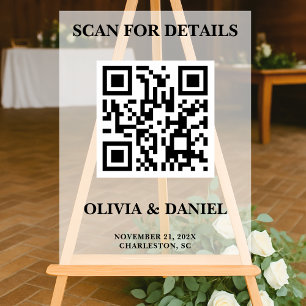 QR Code Wedding Info Frosted Acrylic Sign