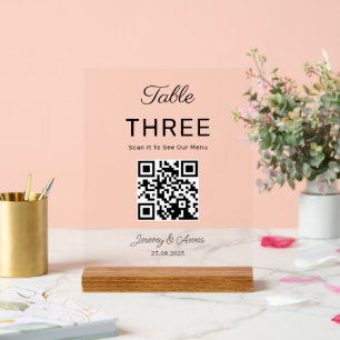 QR Code Wedding Menu Table Number Card Acrylic Sign