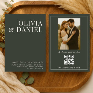 QR Code Wedding Olive Green Minimalist Photo Invitation