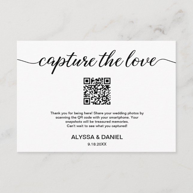 QR code wedding photo sharing Capture the love Enclosure Card (Front)