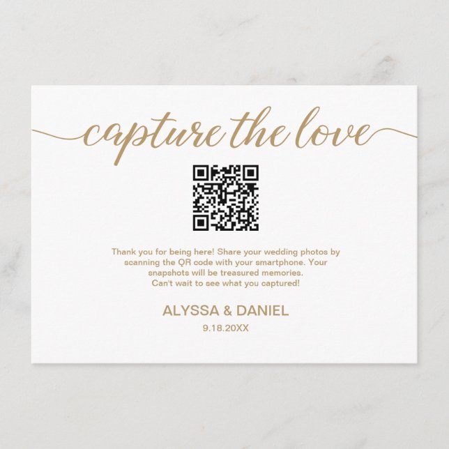 QR code wedding photo sharing Gold white  Enclosure Card (Front)