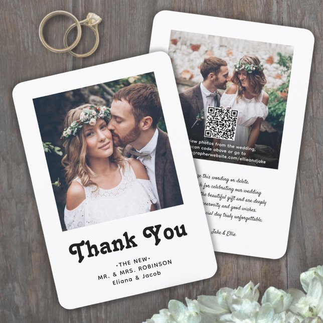 QR Code Wedding Photo Website Simple Retro Thank You Card (Creator Uploaded)