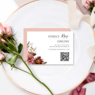 QR Code Wedding RSVP Online Burgundy, Blush Pink Enclosure Card
