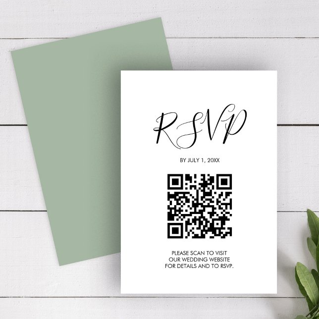 QR code Wedding RSVP Sage Green Enclosure Card (QR code Wedding RSVP stationery Sage Green Enclosure Card)