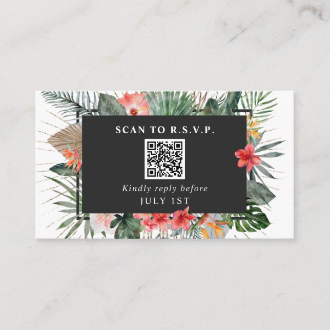QR Code Wedding RSVP Tropical Floral  Enclosure Card (Front)