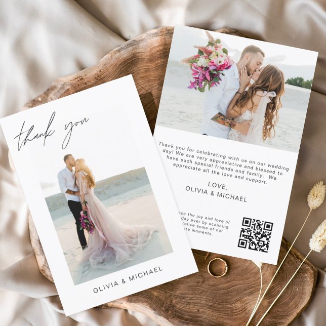 QR Code Wedding Thank You Photo Minimalist Card (Creator Uploaded)