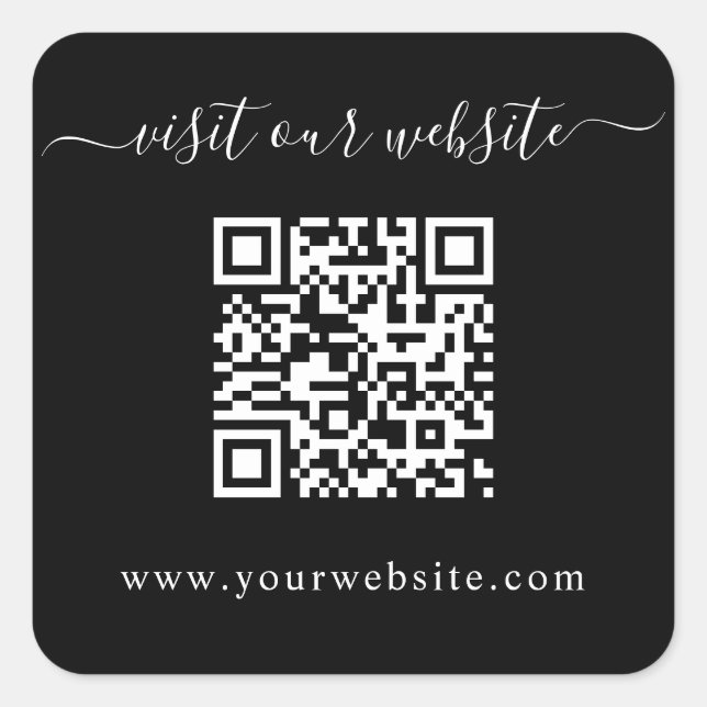 QR Code Wedding Website Black Square Sticker (Front)