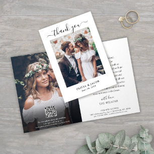 QR Code Wedding Website Elegant Modern New Address Thank You Card
