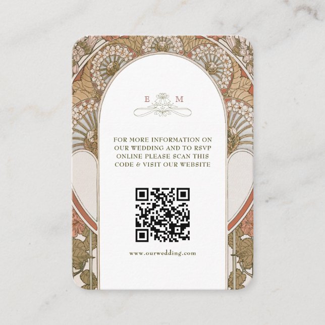 QR Code Wedding Website Info Art Nouveau Enclosure Card (Front)