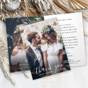 QR Code Wedding Website Modern 2 Photo New Address Thank You Card