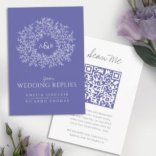 QR code wedding website monogram blue scan reply Enclosure Card
