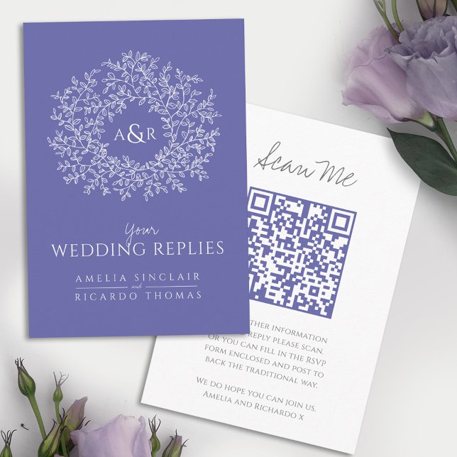 QR code wedding website monogram blue scan reply Enclosure Card (Creator Uploaded)
