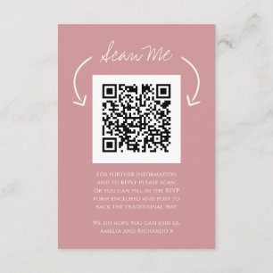 QR code wedding website monogram pink scan reply Enclosure Card