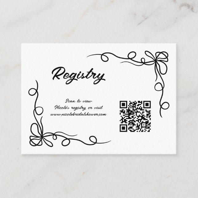 QR Code Whimsical Bridal Shower Registry  Enclosure Card (Front)