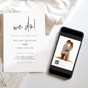 QR Code Whimsical Modern Photo We Do Wedding Invitation