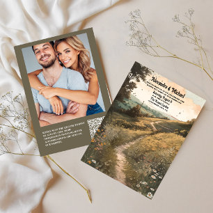 QR Code Whimsical Rustic Wildflower Meadow Wedding Invitation