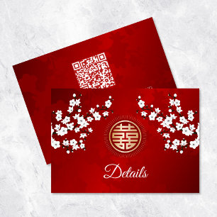 QR Code White Cherry Blossom Chinese Wedding Enclosure Card