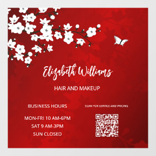QR Code   White Cherry Blossom Red  Window Cling