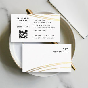 QR Code White Gold Signature Simple Professional Business Card