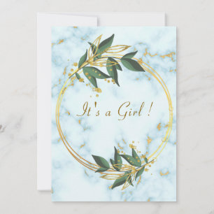 QR Code White Marble Baby Girl Shower Invitation