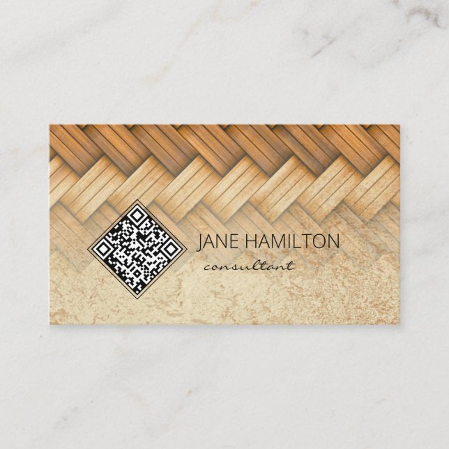 QR Code Wicker Gold Profile Business Card (Front)