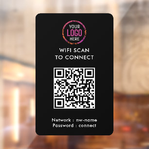 QR Code Wifi   Black Business Logo Scan to Connect Window Cling