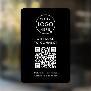 QR Code Wifi Black Business Logo Scan to Connect Window Cling