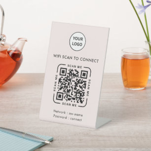 QR Code Wifi   Business Logo Scan to Connect Pink Pedestal Sign