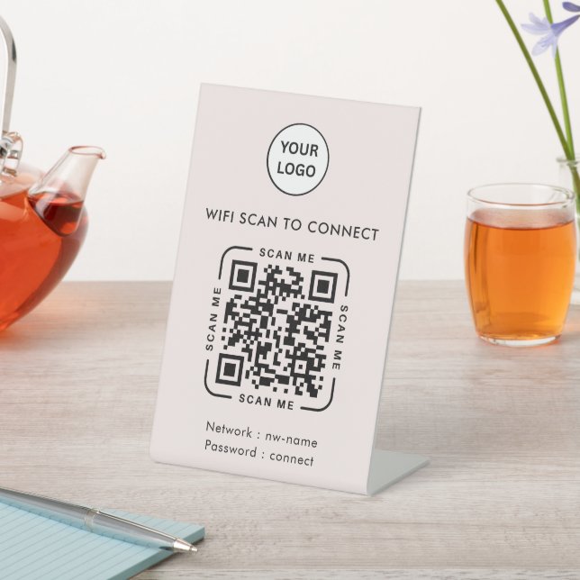 QR Code Wifi | Business Logo Scan to Connect Pink Pedestal Sign (In SItu)
