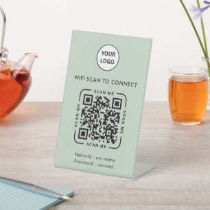 QR Code Wifi Business Logo Scan to Connect Sage Pedestal Sign