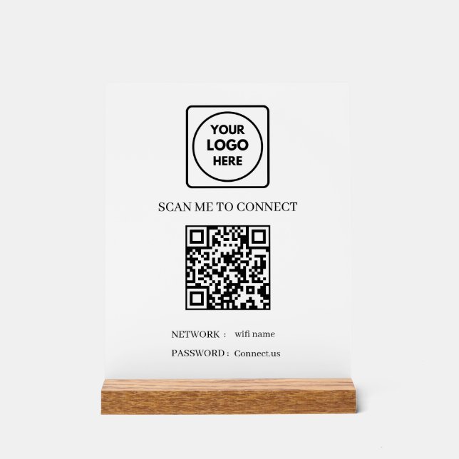 QR Code Wifi | Custom Logo Scan to Connect Design Acrylic Sign (Front)