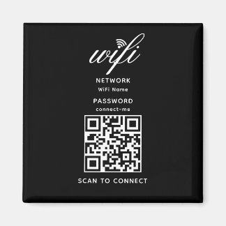 QR Code Wifi Internet Password Black Magnet