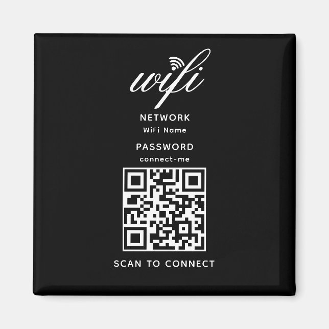 QR Code Wifi Internet Password Black Magnet (Front)