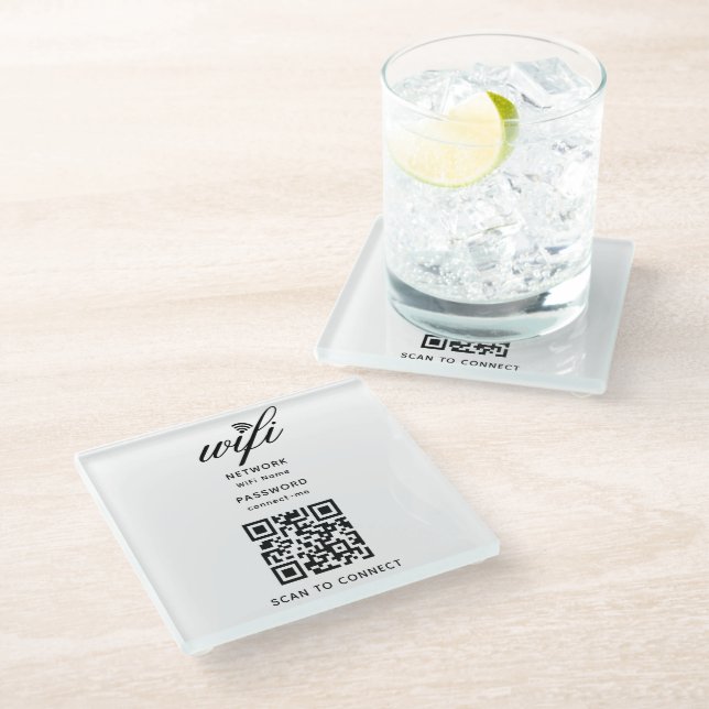 QR Code Wifi Internet Password Hotel Glass Coaster (Angled)