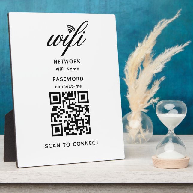QR Code Wifi Internet Password White Plaque (Side)