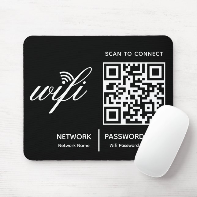 QR Code Wifi Scan to Connect Custom Branded White  Mouse Mat (With Mouse)