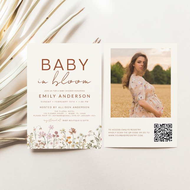 QR Code Wildflower Baby in Bloom Baby Shower Invitation (Creator Uploaded)