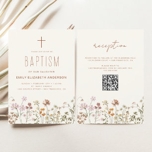 QR Code Wildflower Baptism Garden In Bloom Invitation