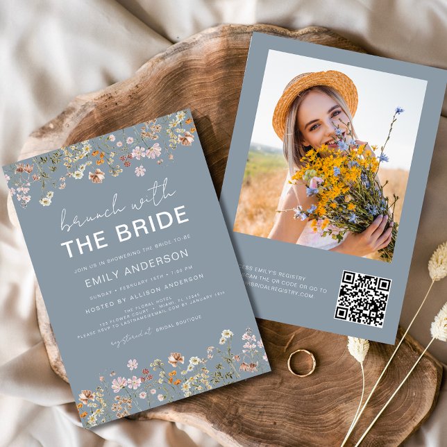 QR Code Wildflower Bridal Shower Brunch Photo Invitation (Creator Uploaded)