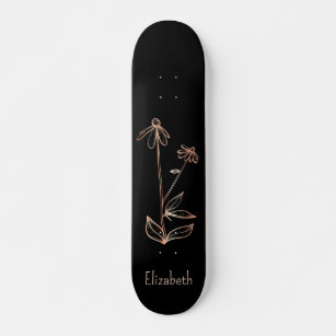 QR Code    Wildflower Copper Black Minimalist Skateboard