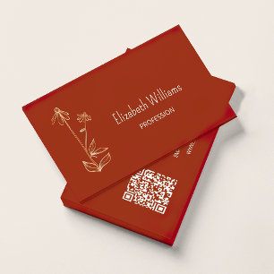 QR Code Wildflower Copper Terracotta Minimalist Business Card