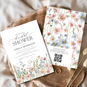 QR Code Wildflower Garden Bridal Shower Invitation